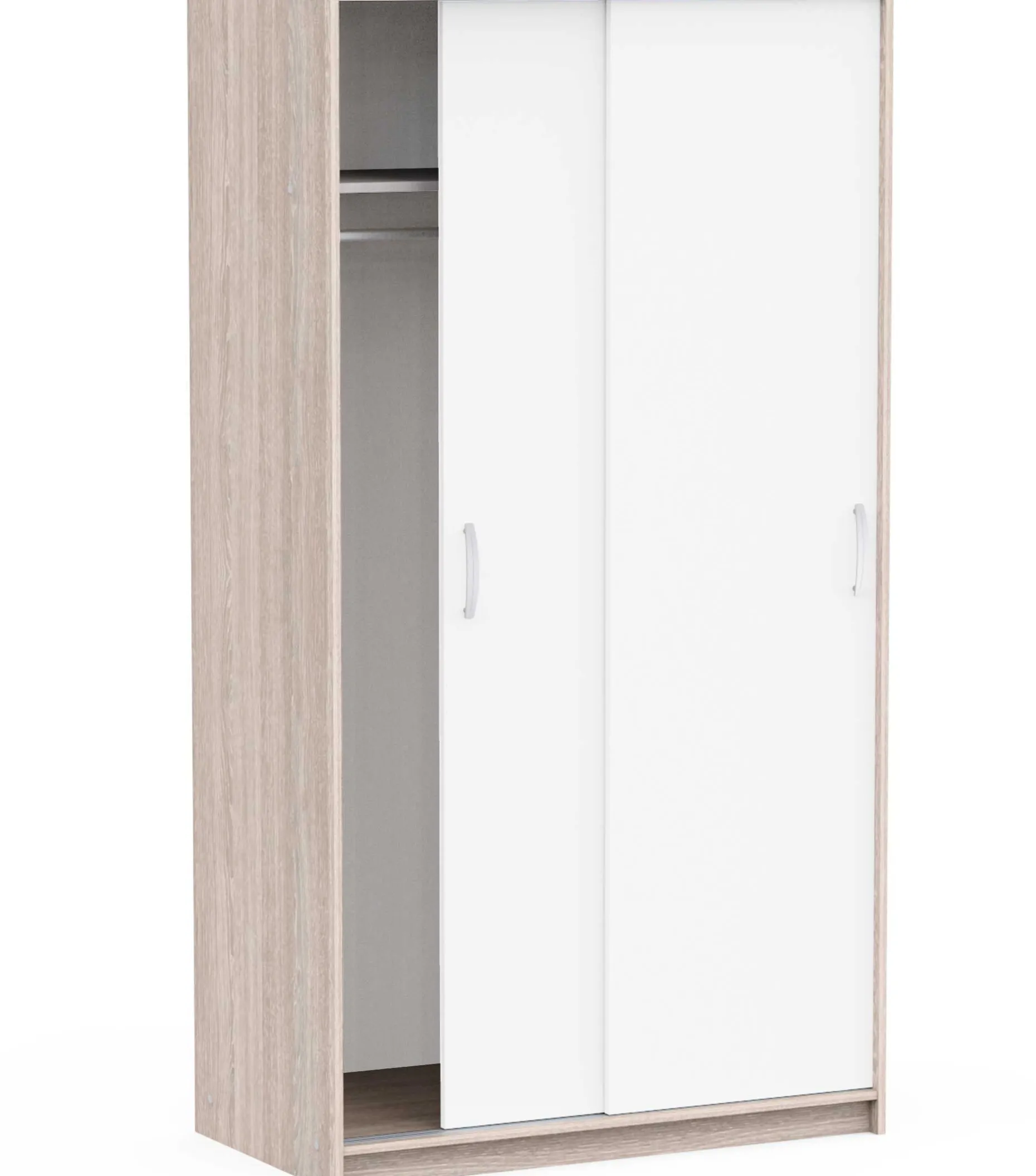 Kleiderschrank Rollo - 102x55x192cm - 2 Türen - weiß/Eiche Dekor