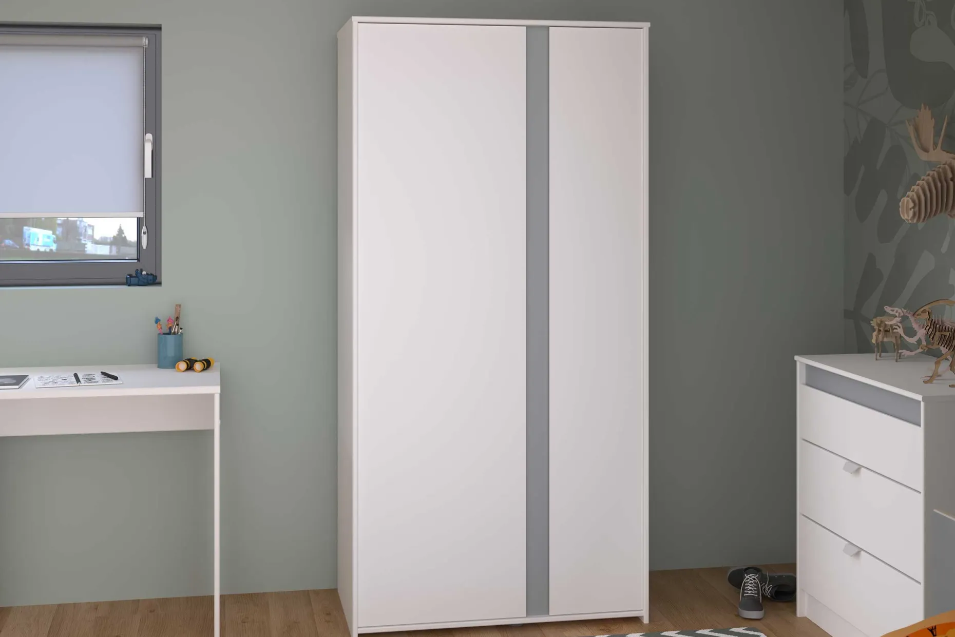 Kleiderschrank Rue mit 2 Türen - weiß/grau oder weiß/rosa