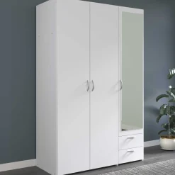 Kleiderschrank Salvador Spiegel, 3 Türen und 2 Schubladen - weiß