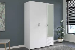 Kleiderschrank Salvador Spiegel, 3 Türen und 2 Schubladen - weiß