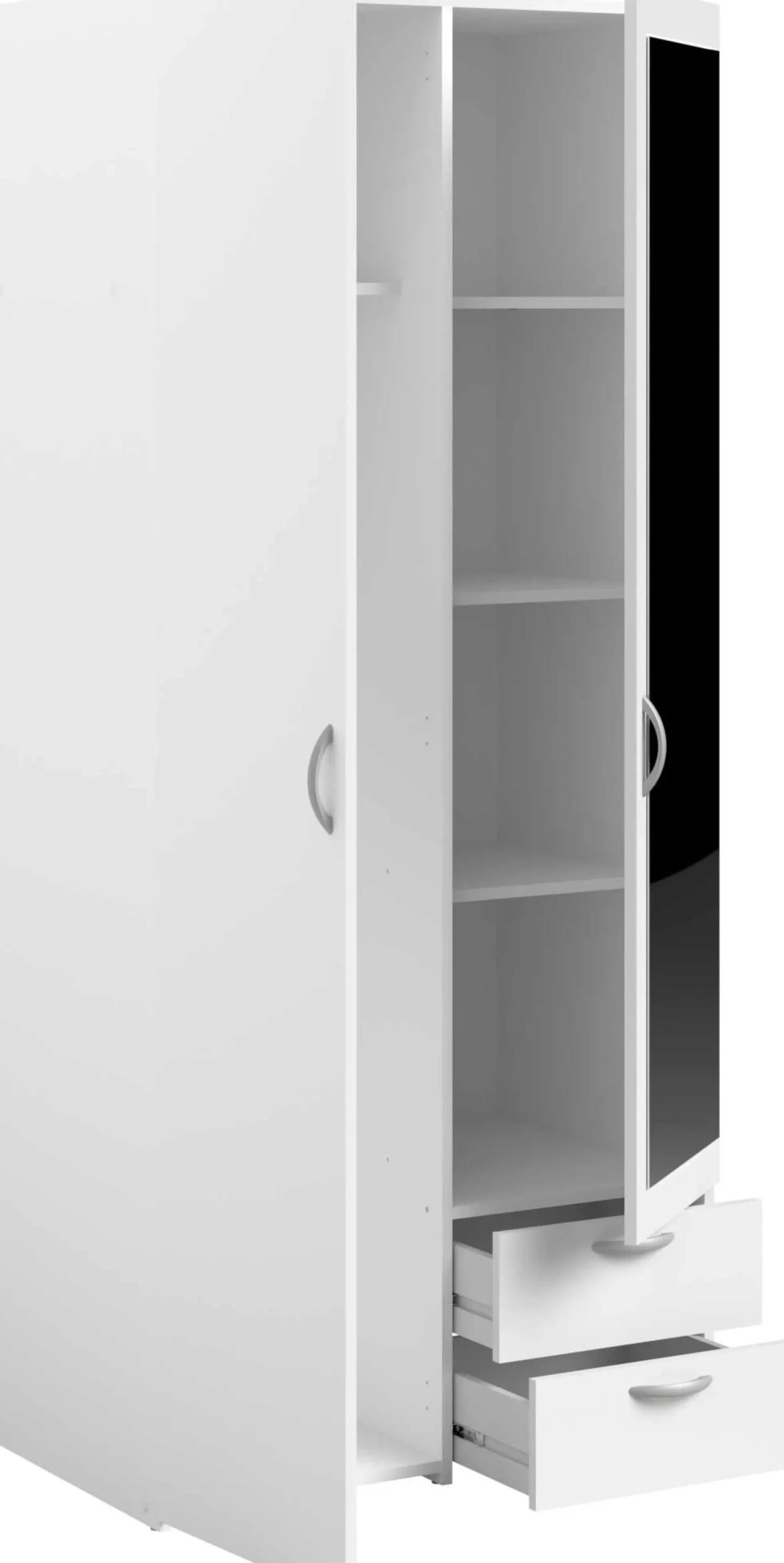 Kleiderschrank Salvador Spiegel, 2 Türen und 2 Schubladen - weiß