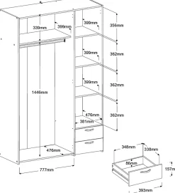 Kleiderschrank Salvador | 3 Türen, 2 Schubladen | Jackson Oak