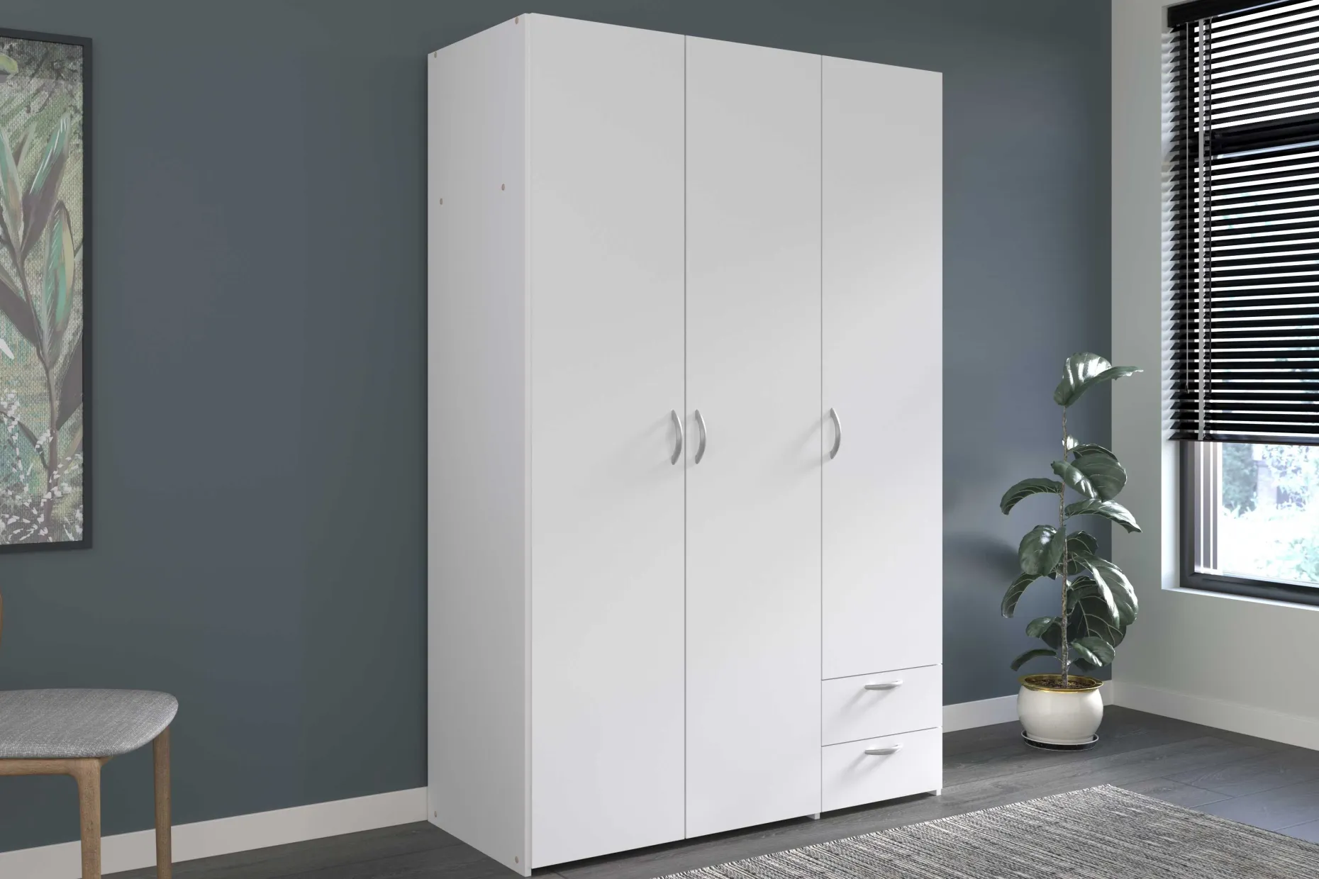 Kleiderschrank Salvador 3 Türen und 2 Schubladen - weiß