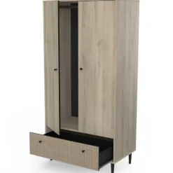 Kleiderschrank Sayuri 2 Flügeltüren, 1 Kleiderstange und 1 Schublade-Kronberger Eiche/Wickler