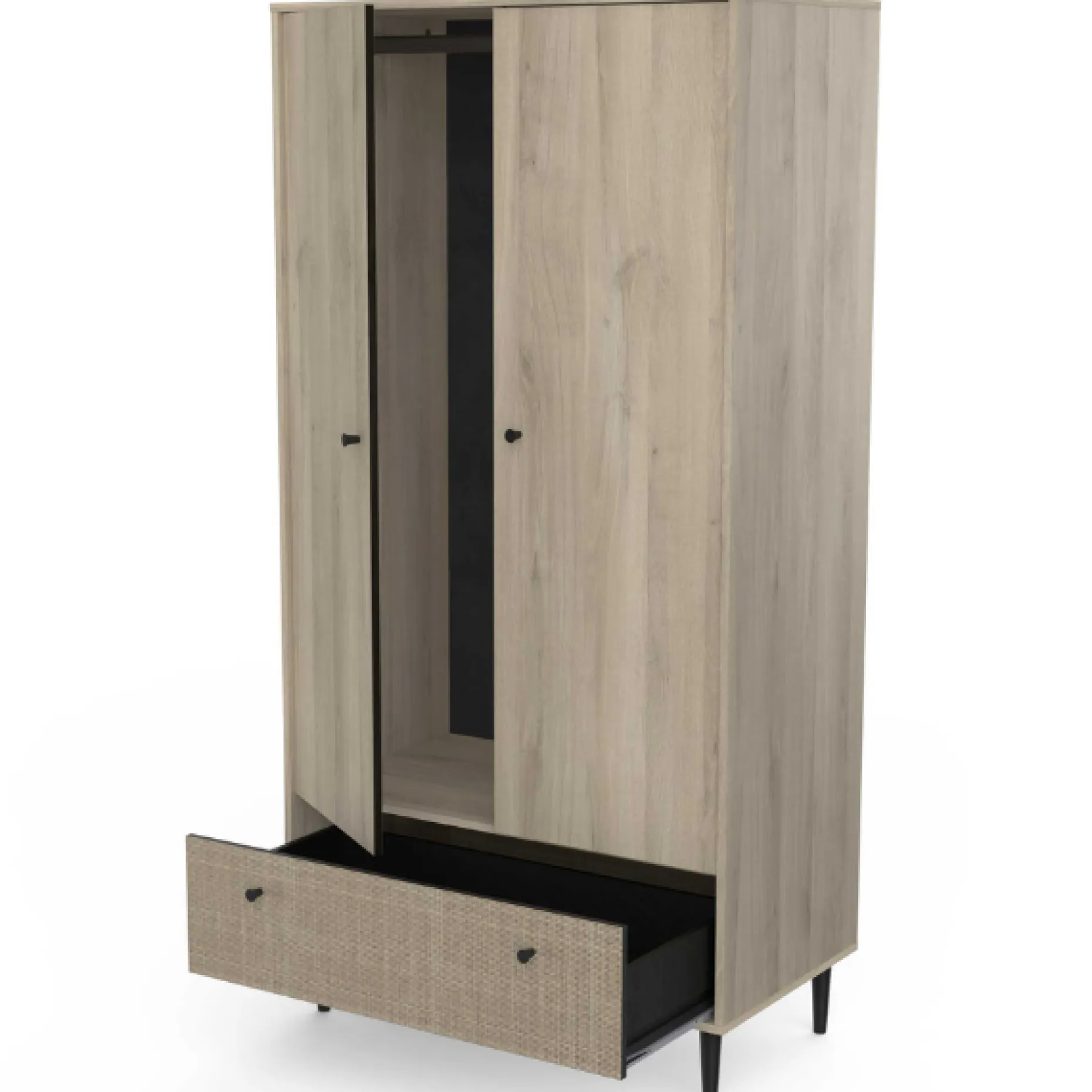 Kleiderschrank Sayuri 2 Flügeltüren, 1 Kleiderstange und 1 Schublade-Kronberger Eiche/Wickler