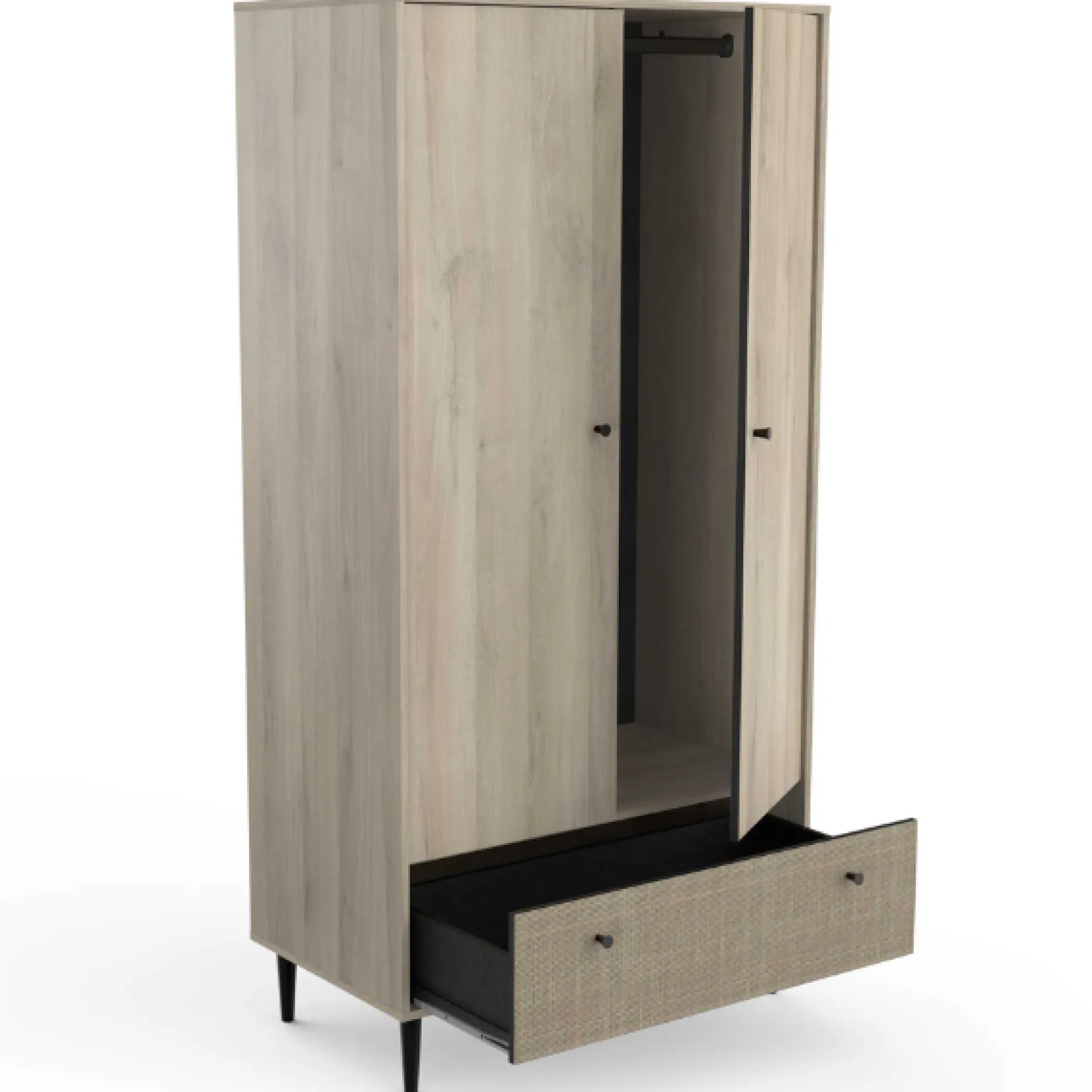 Kleiderschrank Sayuri 2 Flügeltüren, 1 Kleiderstange und 1 Schublade-Kronberger Eiche/Wickler