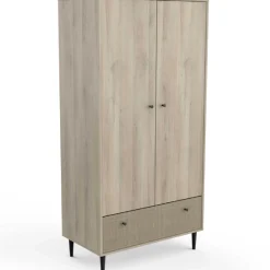 Kleiderschrank Sayuri 2 Flügeltüren, 1 Kleiderstange und 1 Schublade-Kronberger Eiche/Wickler