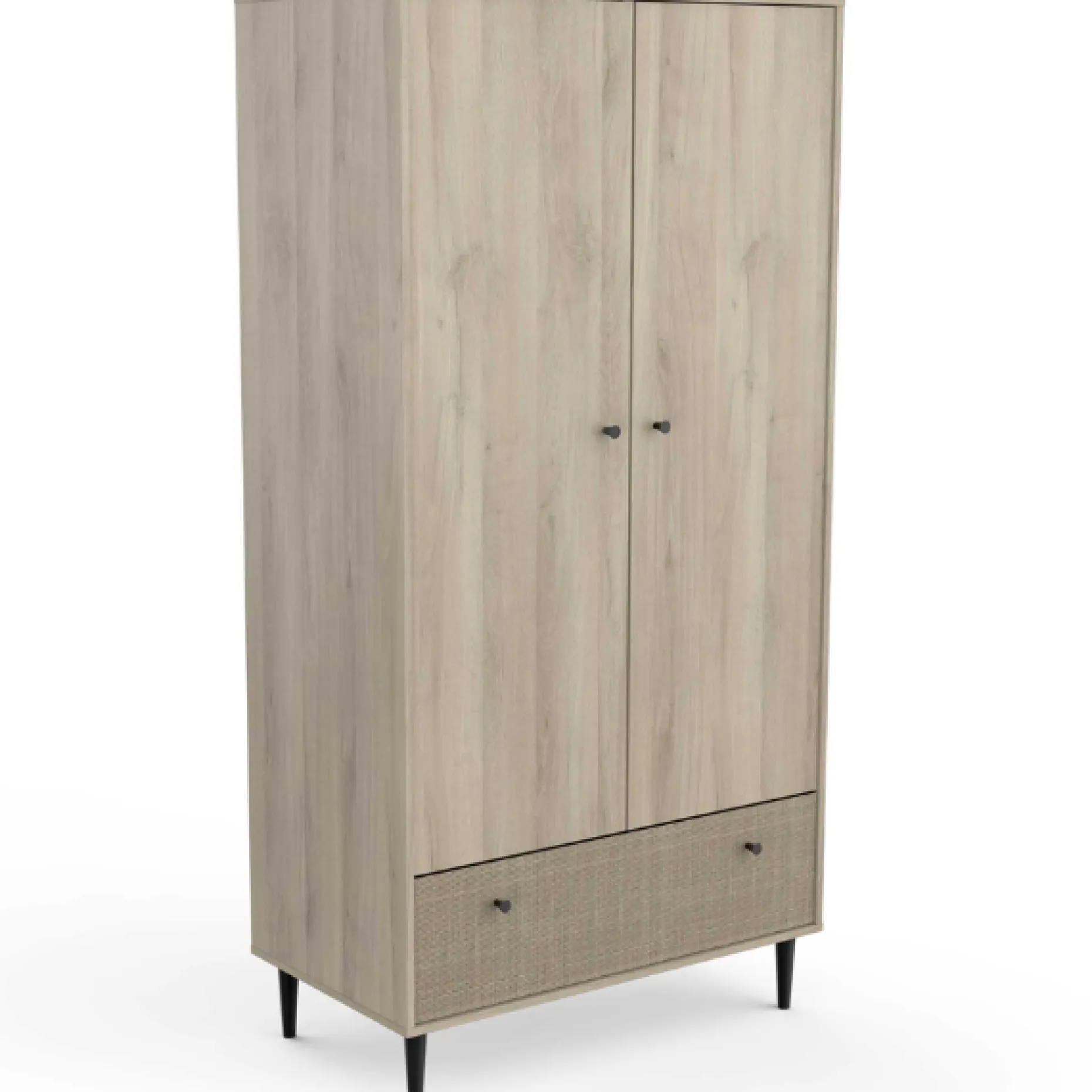Kleiderschrank Sayuri 2 Flügeltüren, 1 Kleiderstange und 1 Schublade-Kronberger Eiche/Wickler