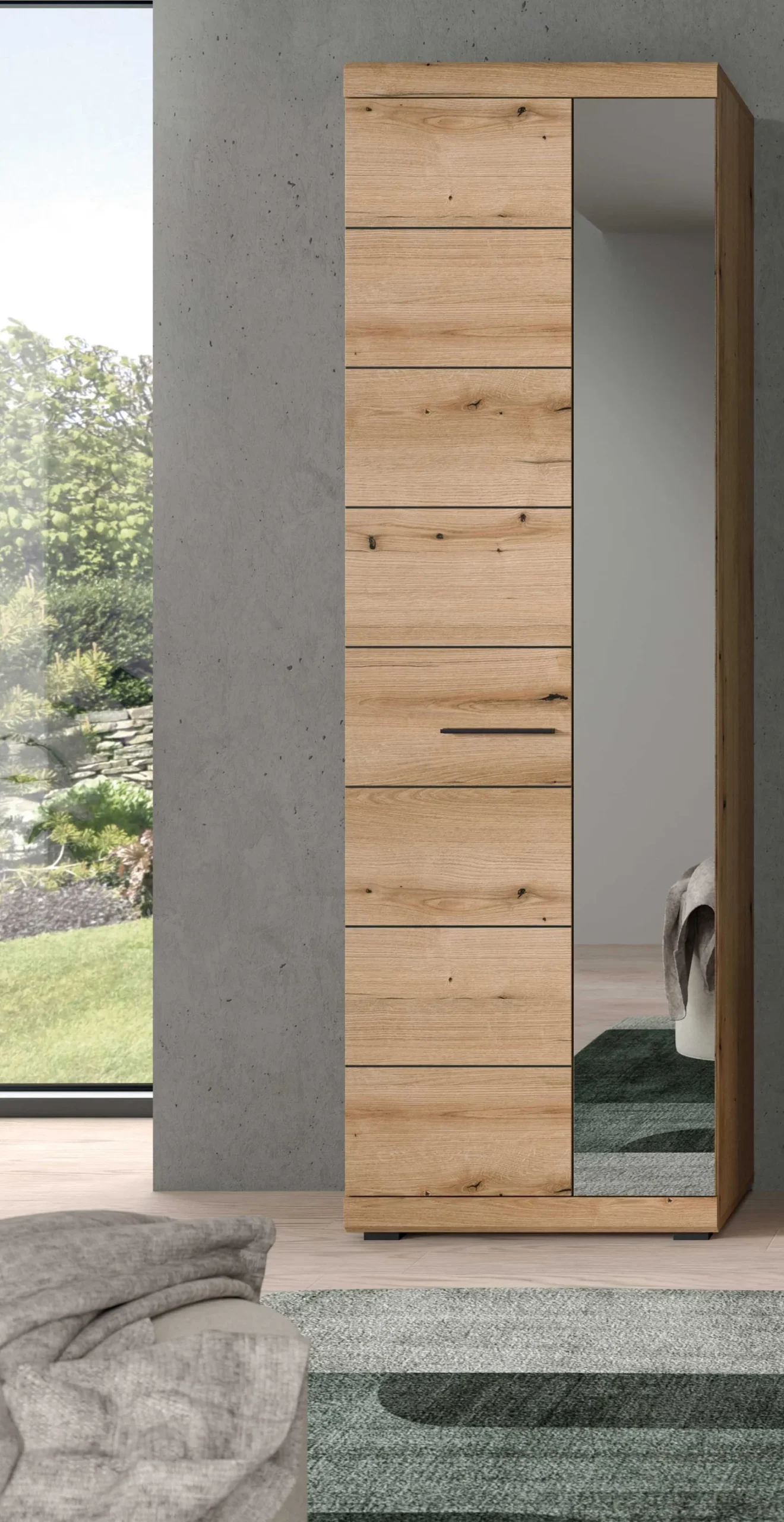 Kleiderschrank Scout Xonox - Evoke Oak, 62x197x37 cm, mit Spiegel