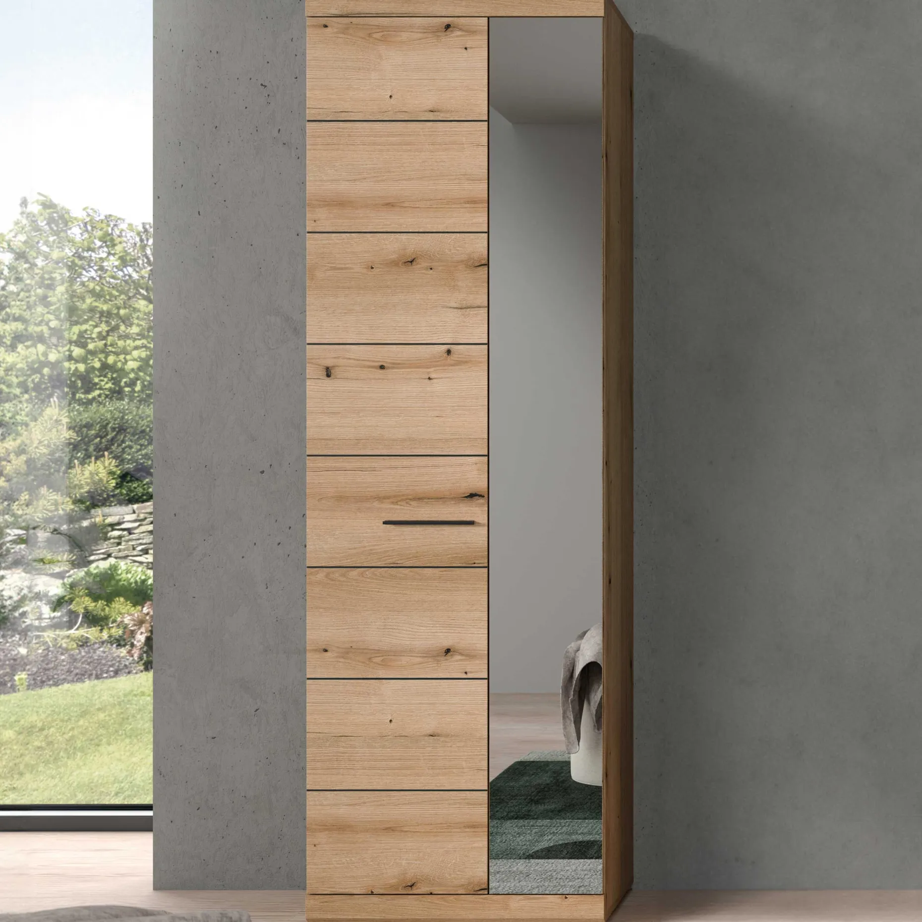 Kleiderschrank Scout Xonox - Evoke Oak, 62x197x37 cm, mit Spiegel