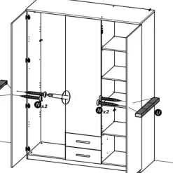 Kleiderschrank Seliena 3 Drehtüren, 1 Kleiderstange, 4 Einlegeböden und 2 Schubladen Eiche gebürstet/Mattweiß