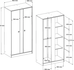 Kleiderschrank Smoozy 90cm 2 Türen - weiß/rosa oder weiß/blau