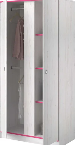 Kleiderschrank Smoozy 90cm 2 Türen - weiß/rosa oder weiß/blau