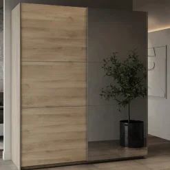 Kleiderschrank Spectre 178cm mit Schiebetüren und Spiegel - Eiche Dekor