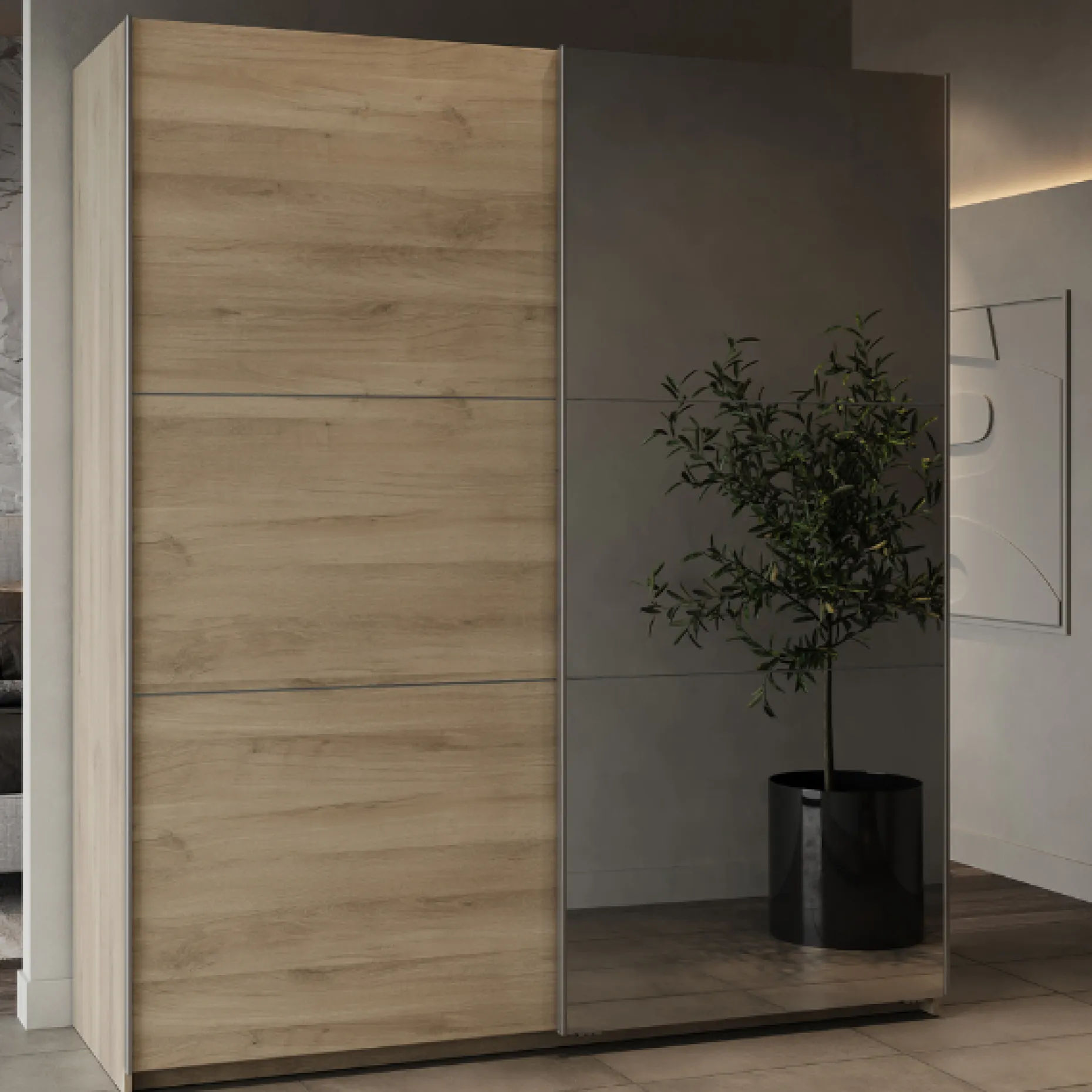 Kleiderschrank Spectre 178cm mit Schiebetüren und Spiegel - Eiche Dekor