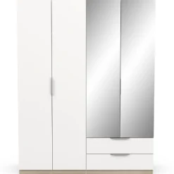 Kleiderschrank Spectre 157cm mit Spiegel - matt weiß/Eiche
