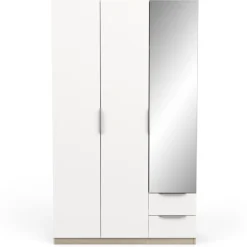 Kleiderschrank Spectre 120cm mit Spiegel - matt weiß/Eiche