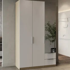 Kleiderschrank Spectre 120cm mit Spiegel - matt weiß/Eiche