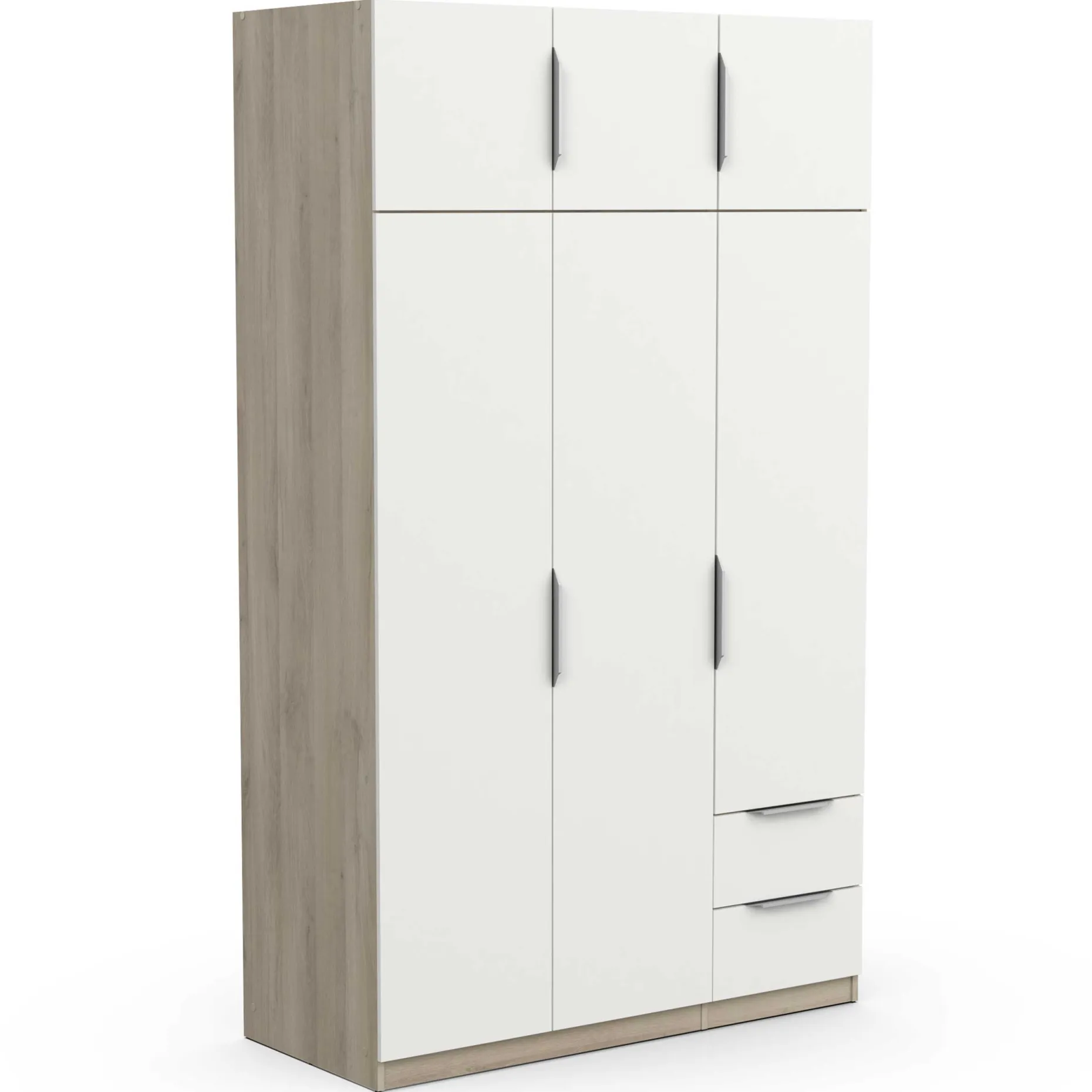 Kleiderschrank Spectre 120cm 6 Türen und 2 Schubladen - matt weiß/Eiche