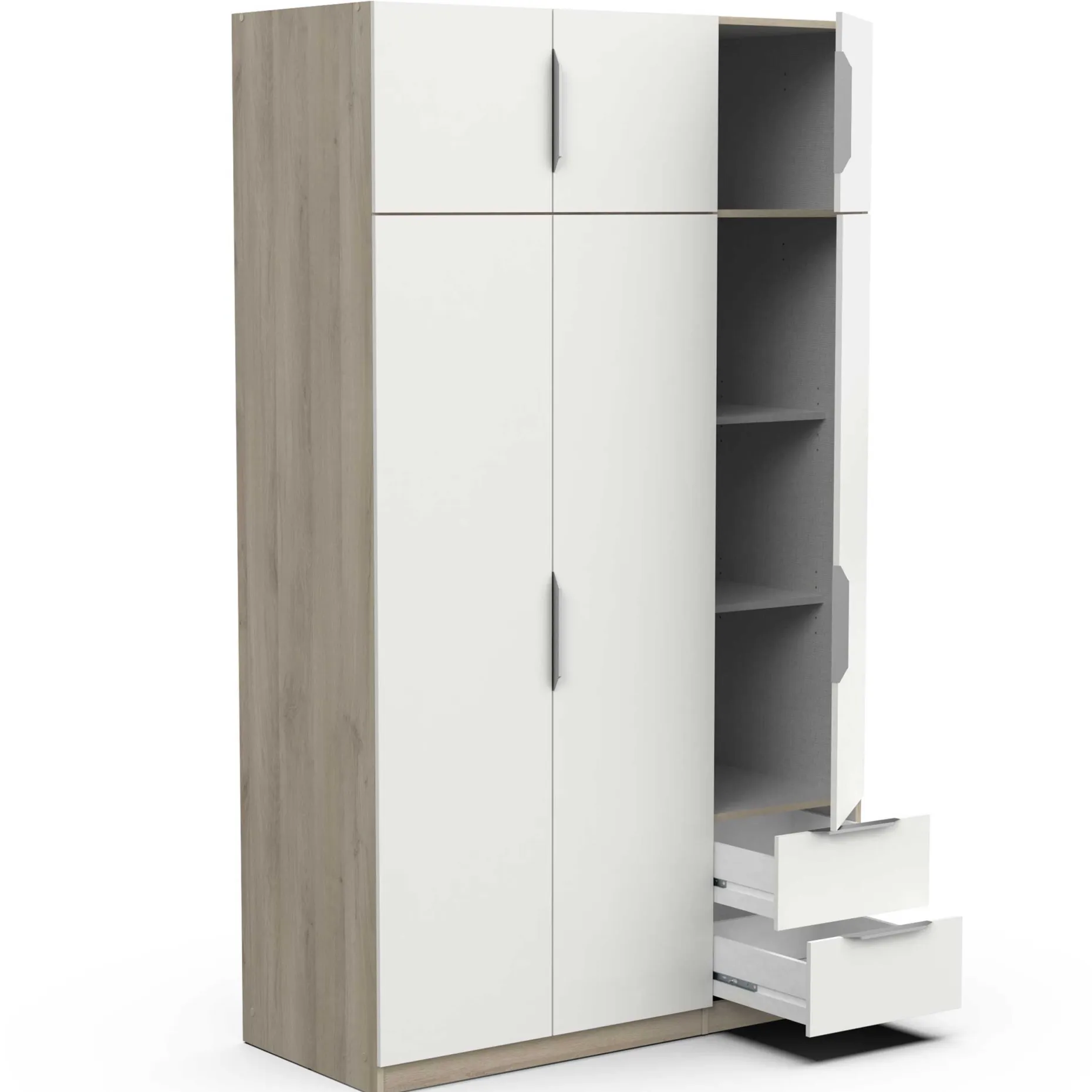 Kleiderschrank Spectre 120cm 6 Türen und 2 Schubladen - matt weiß/Eiche