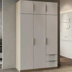 Kleiderschrank Spectre 120cm 6 Türen und 2 Schubladen - matt weiß/Eiche