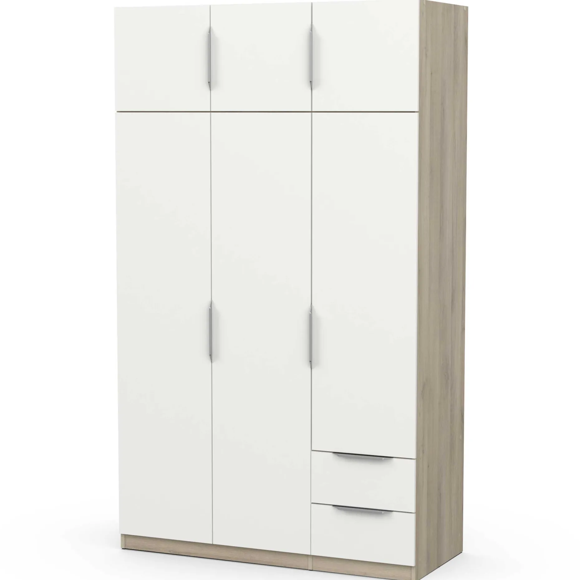 Kleiderschrank Spectre 120cm 6 Türen und 2 Schubladen - matt weiß/Eiche