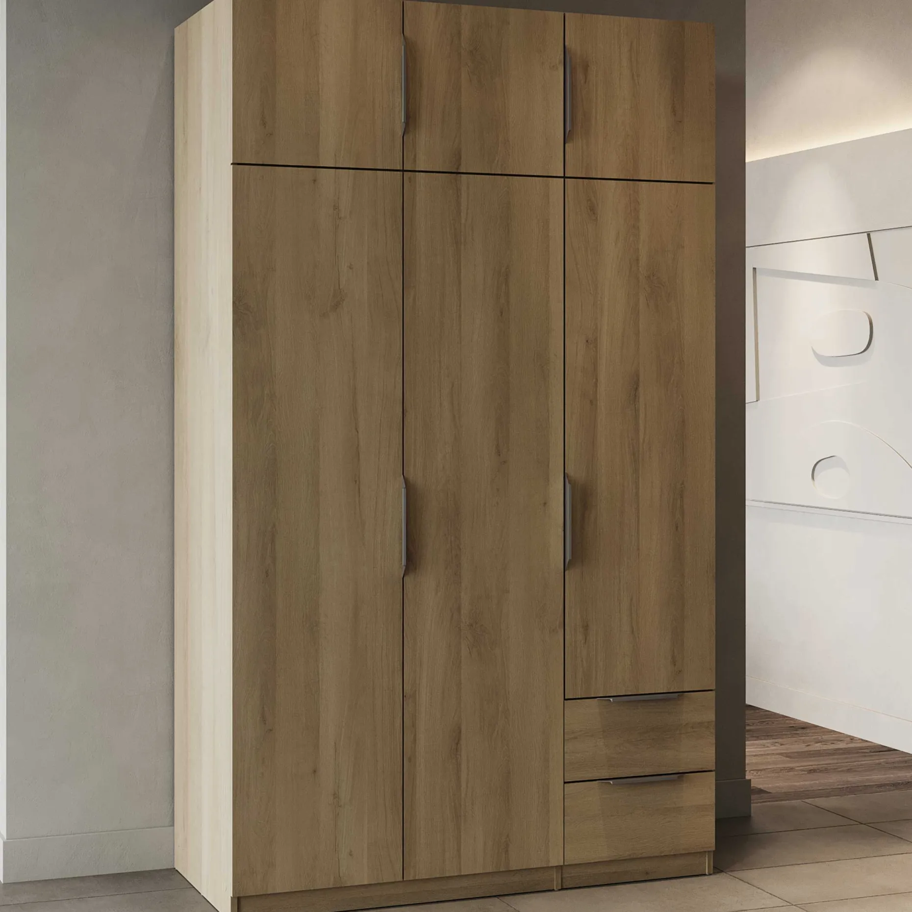 Kleiderschrank Spectre 120cm 6 Türen und 2 Schubladen - Eiche
