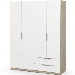 Kleiderschrank Spectre 157cm 4 Türen und 2 Schubladen - matt weiß/Eiche
