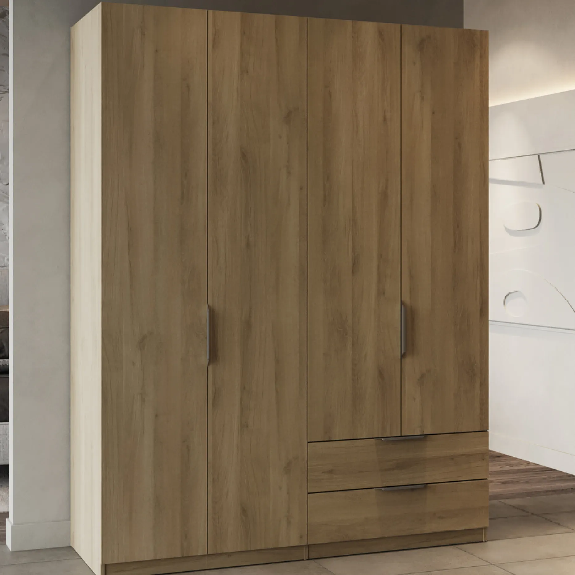 Kleiderschrank Spectre 157cm 4 Türen und 2 Schubladen - Eiche