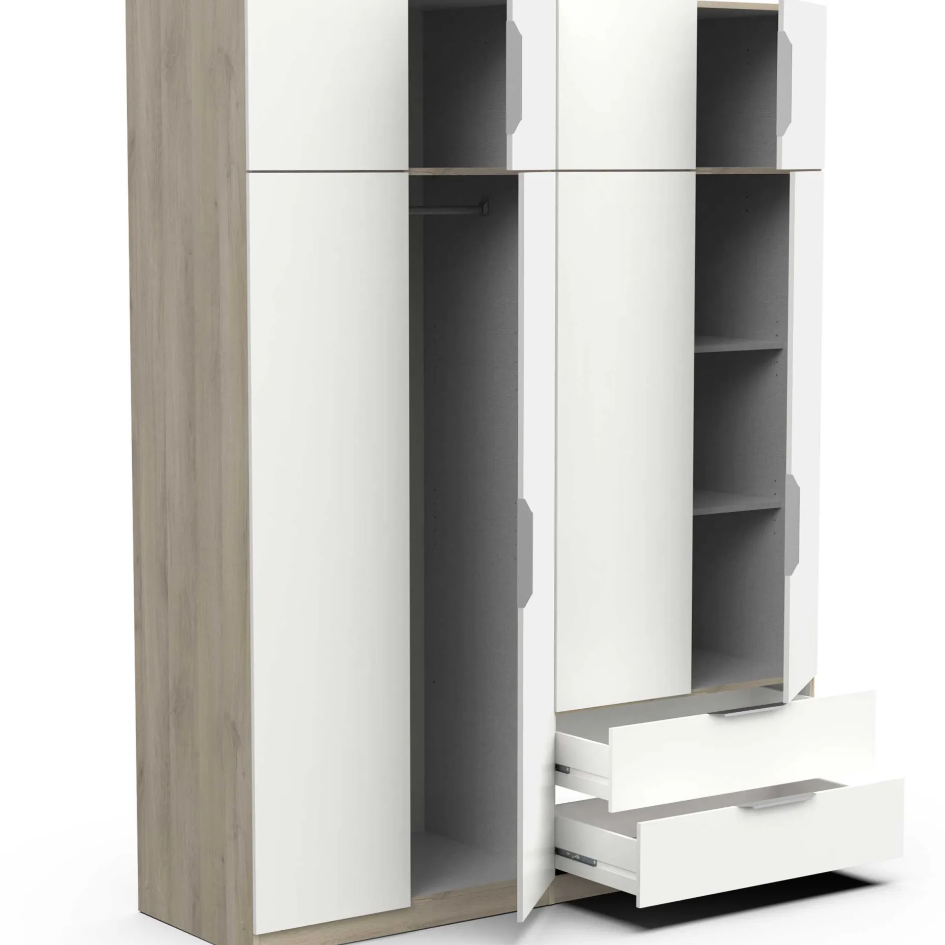 Kleiderschrank Spectre 157cm 8 Türen und 2 Schubladen - matt weiß/Eiche Dekor