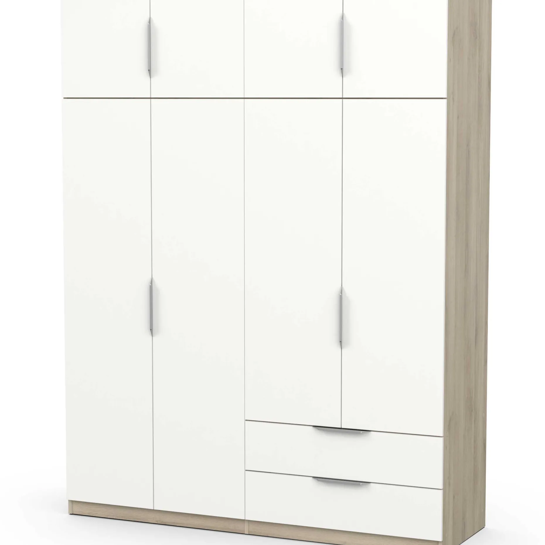 Kleiderschrank Spectre 157cm 8 Türen und 2 Schubladen - matt weiß/Eiche Dekor
