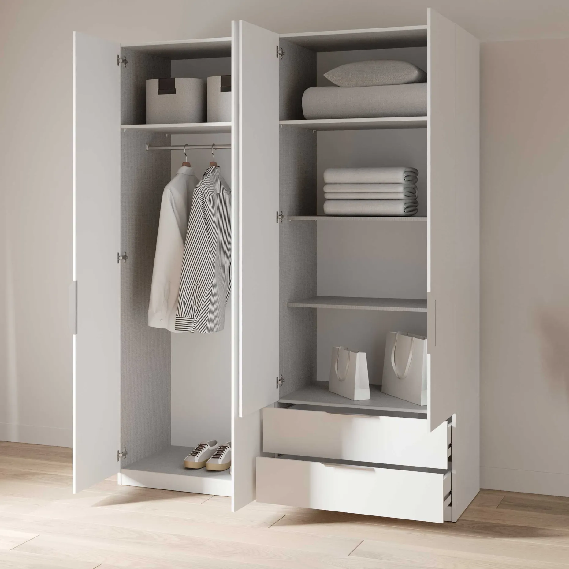 Kleiderschrank Spectre 157cm 4 Türen und 2 Schubladen - matt weiß