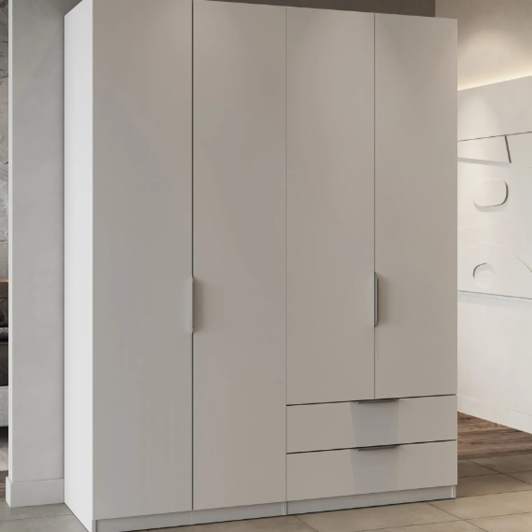 Kleiderschrank Spectre 157cm 4 Türen und 2 Schubladen - matt weiß
