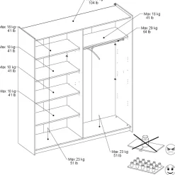 Kleiderschrank Swings - 178x59x203cm - mit Spiegel - 2 Türen - Eichendekor