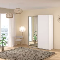 Kleiderschrank Swings - 148x59x203cm - mit Spiegel - 2 Türen - weiß