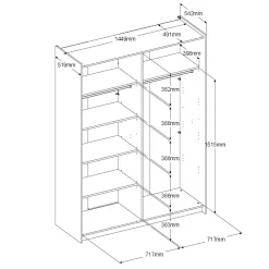 Kleiderschrank Swings - 148x59x203cm - mit Spiegel - 2 Türen - weiß