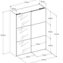 Kleiderschrank Swings - 148x59x203cm - mit Spiegel - 2 Türen - weiß