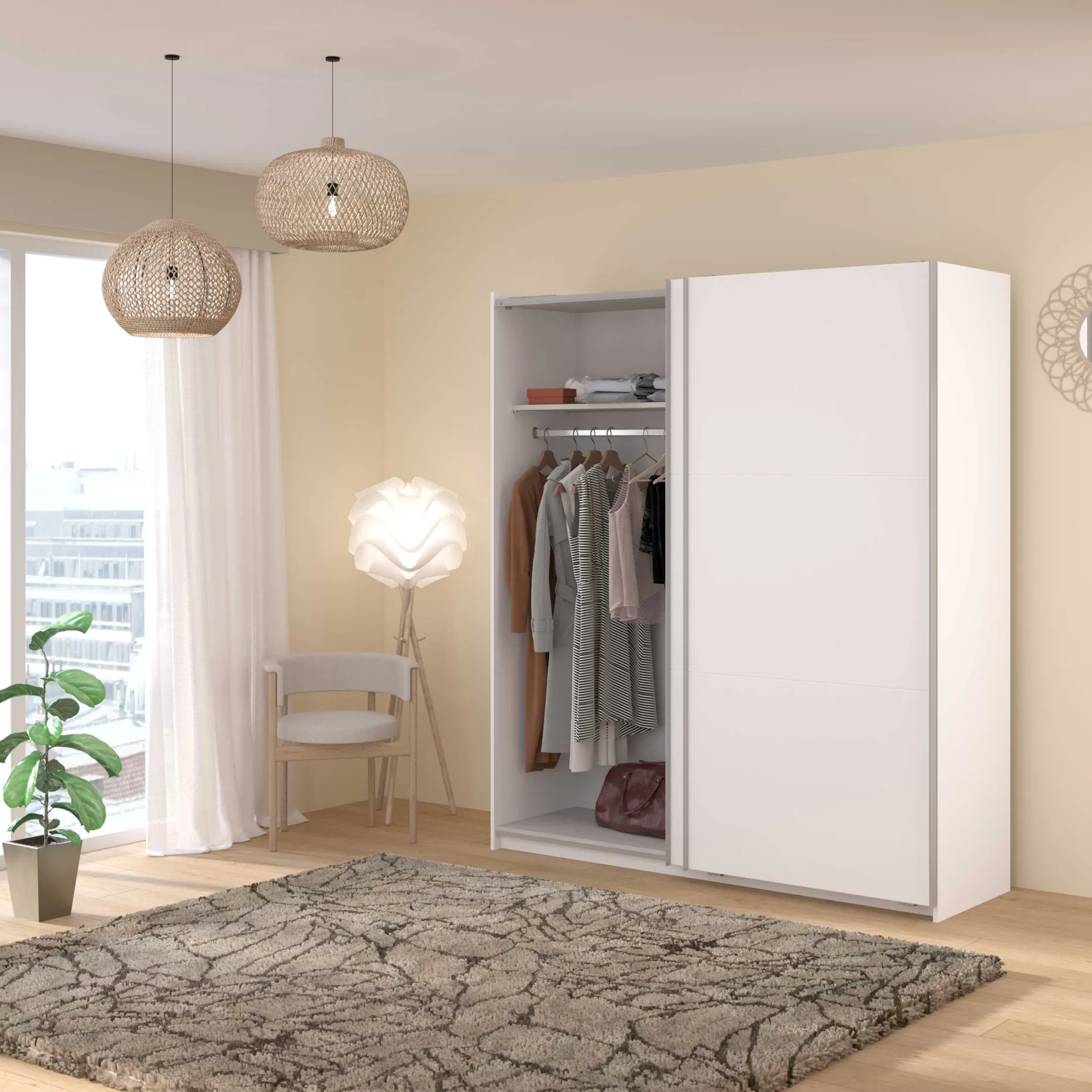 Kleiderschrank Swings - 178x59x203cm - 2 Türen - weiß