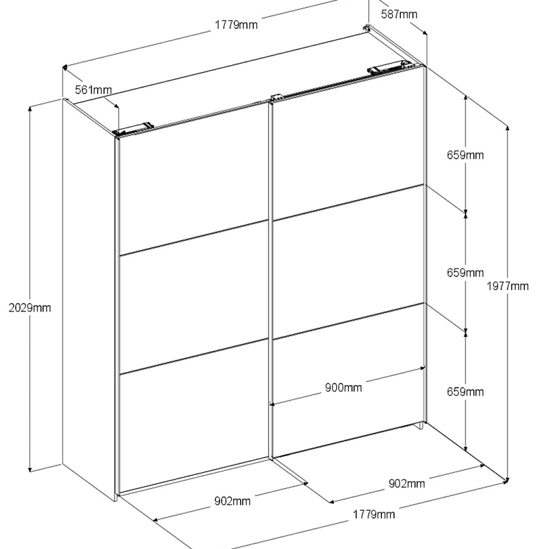 Kleiderschrank Swings - 178x59x203cm - 2 Türen - weiß