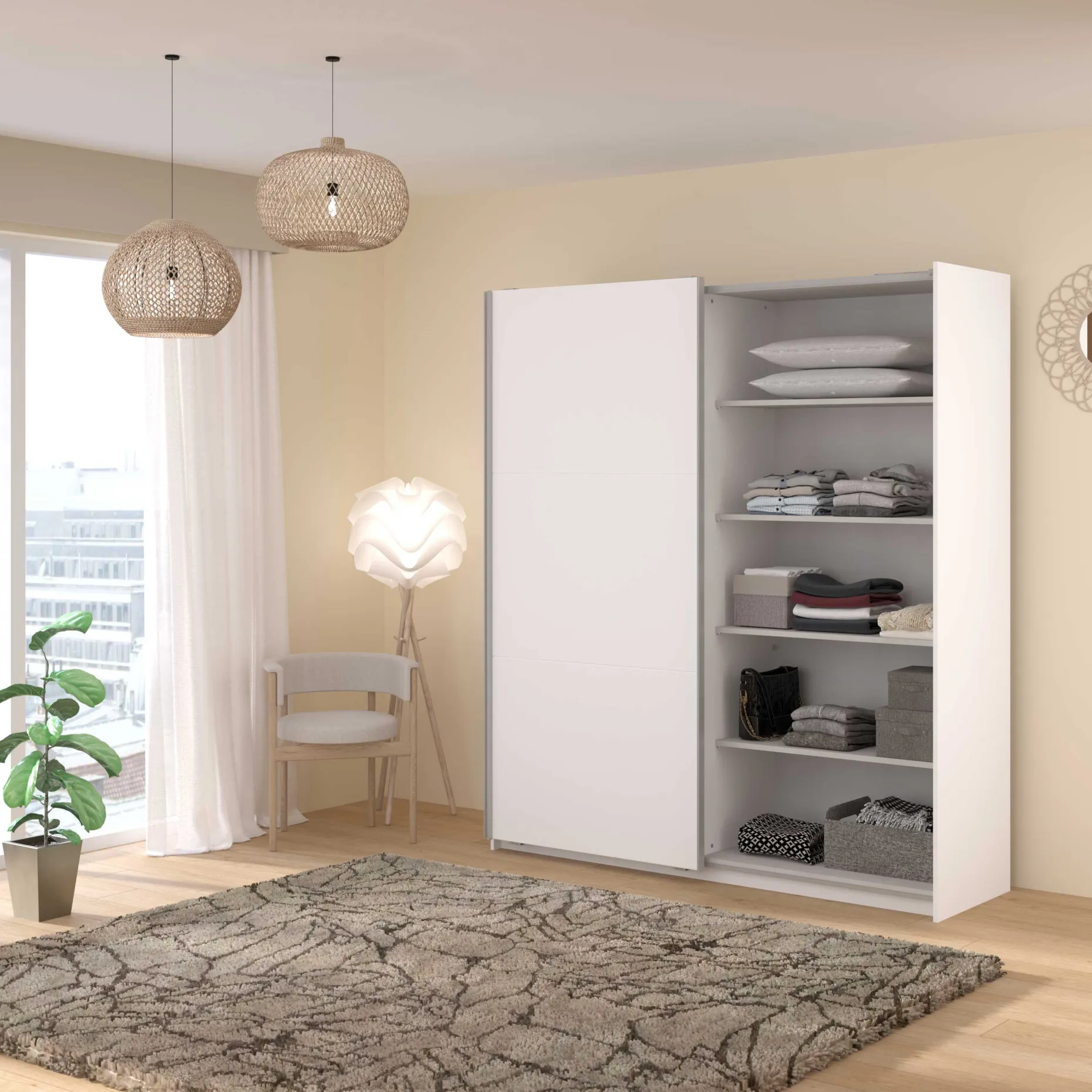 Kleiderschrank Swings - 178x59x203cm - 2 Türen - weiß