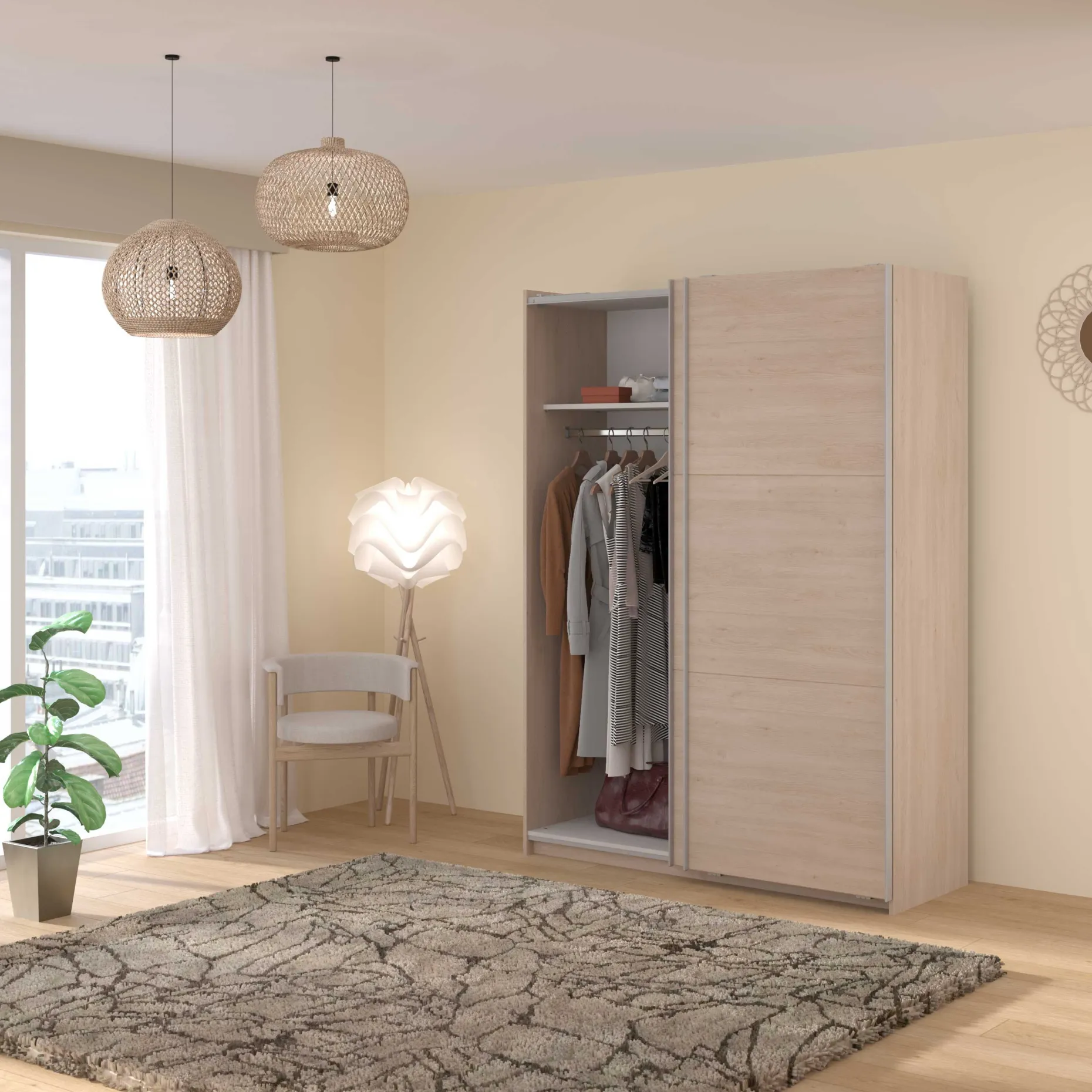 Kleiderschrank Swings - 148x59x203cm - 2 Türen - Eiche Dekor
