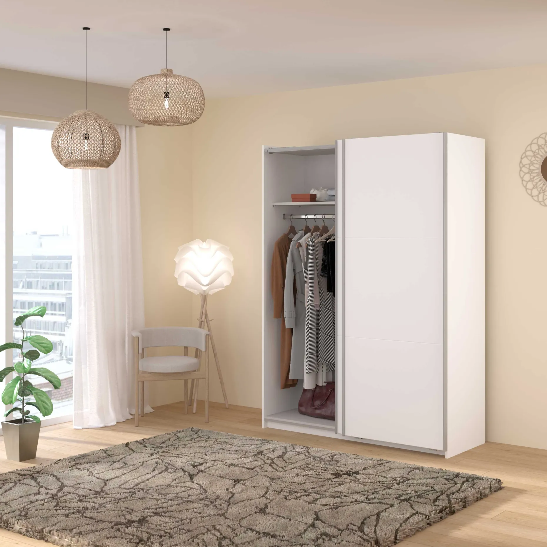 Kleiderschrank Swings - 148x59x203cm - 2 Türen - weiß
