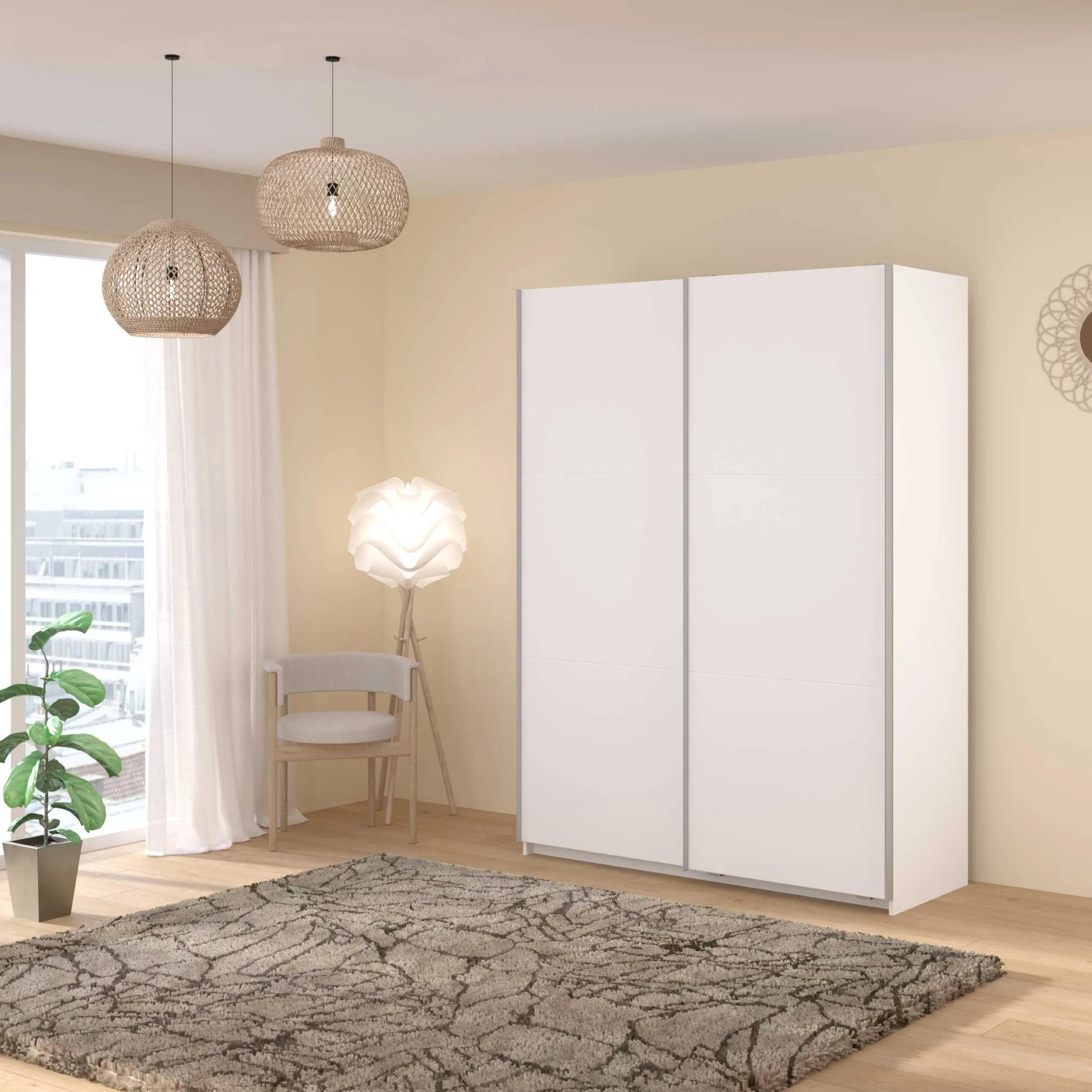 Kleiderschrank Swings - 148x59x203cm - 2 Türen - weiß