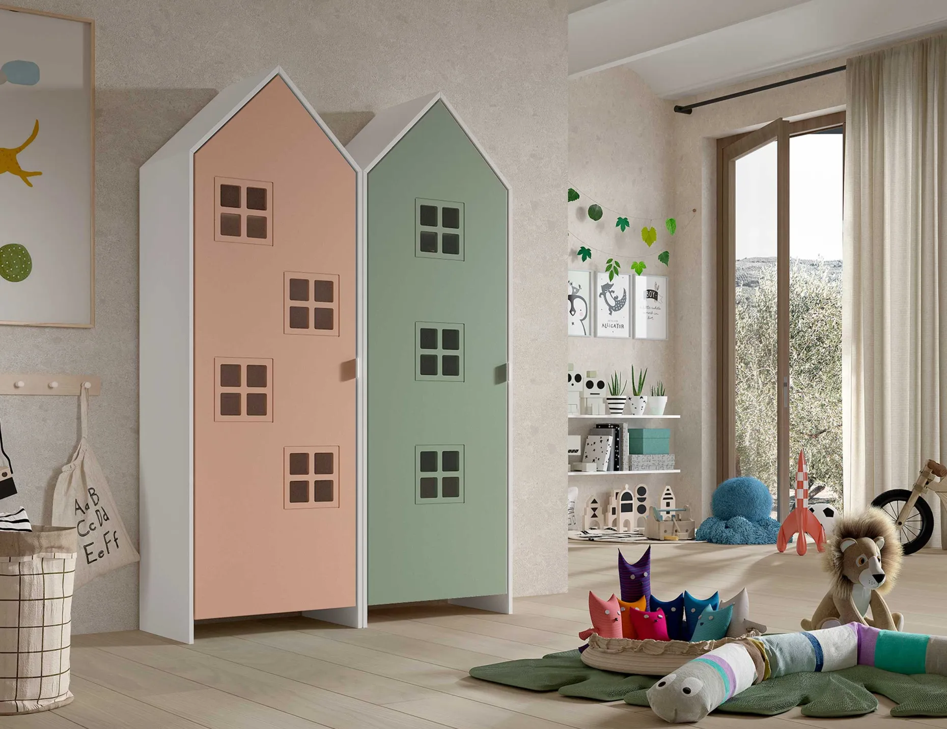 Kleiderschrank 2-teilig Casami Bruges - 115x37x172 cm - rosa/grün