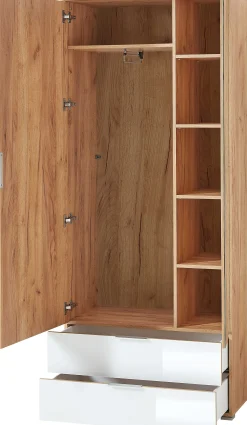 Kleiderschrank Tille 84cm mit 2 Türen und 2 Schubladen - weiß/Eiche