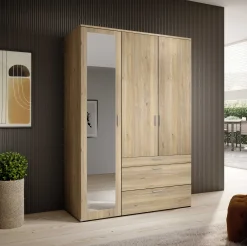Kleiderschrank Vasili - 135x56x195cm - 3 Türen und 3 Schubladen - Eichendekor