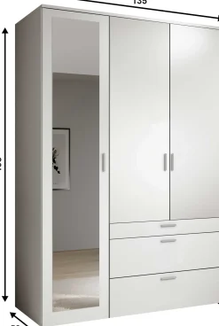 Kleiderschrank Vasili - 135x56x195cm - 3 Türen und 3 Schubladen - Eichendekor