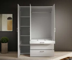 Kleiderschrank Vasili - 135x56x195cm - 3 Türen und 3 Schubladen - weiß