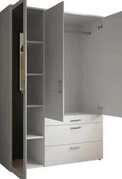 Kleiderschrank Vasili - 135x56x195cm - 3 Türen und 3 Schubladen - weiß