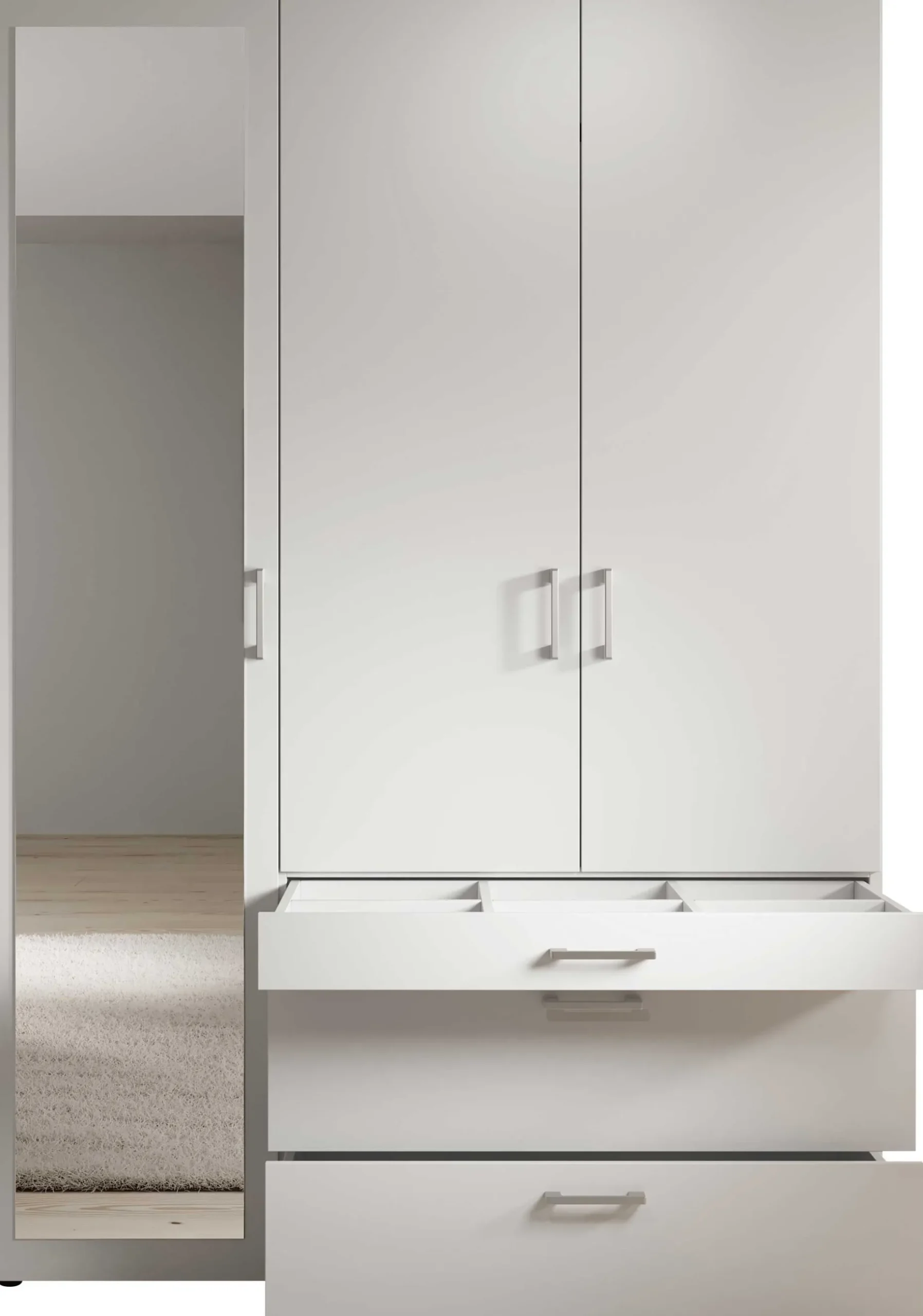 Kleiderschrank Vasili - 135x56x195cm - 3 Türen und 3 Schubladen - weiß
